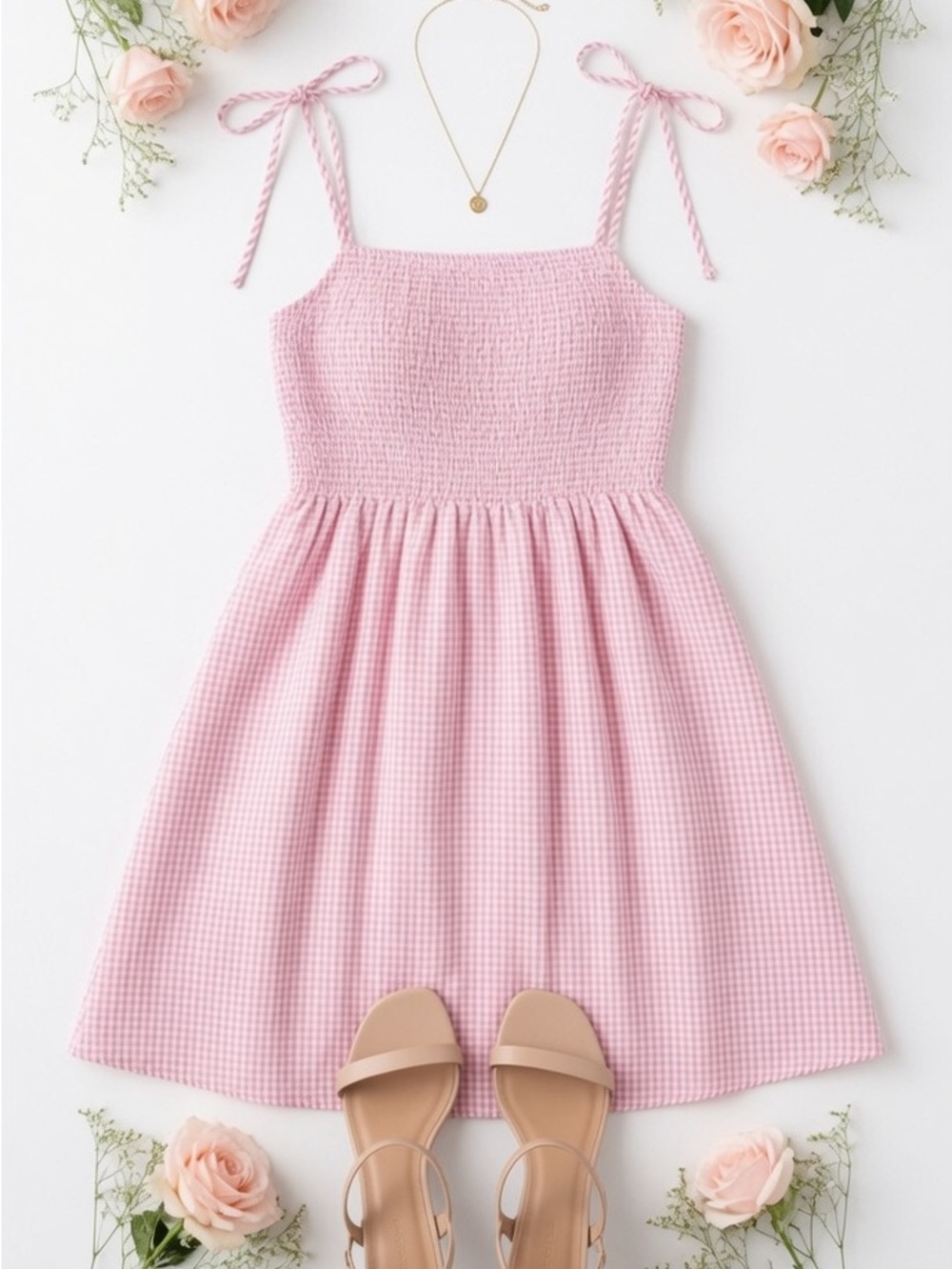 Smocked Gingham Mini Dress